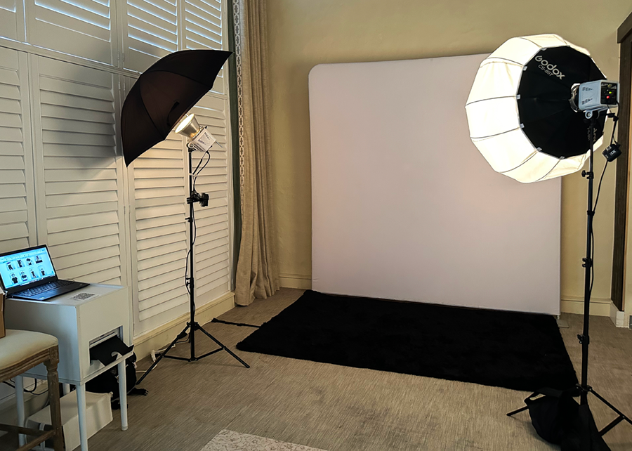 set-up at wedding glam portrait lounge