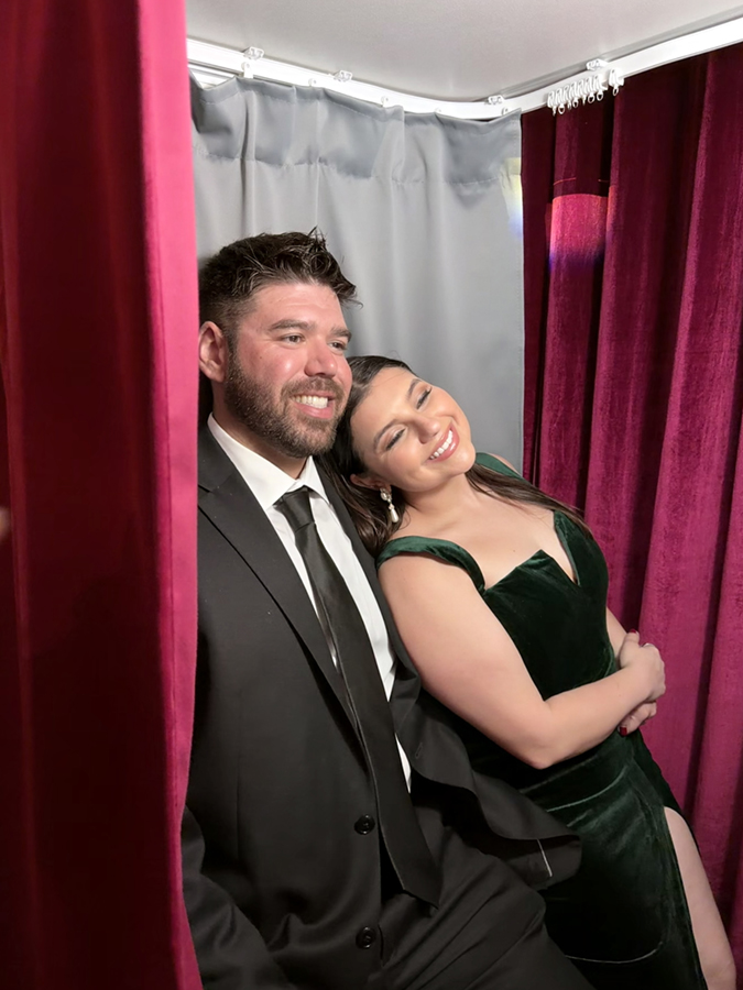 bts couple at red wedding in classic enclosed photo booth