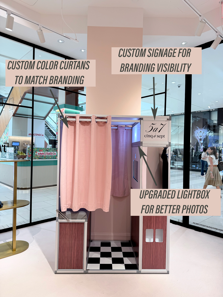 boutique enclosed photo booth cinq a sept aventura mall retail activation custom branding