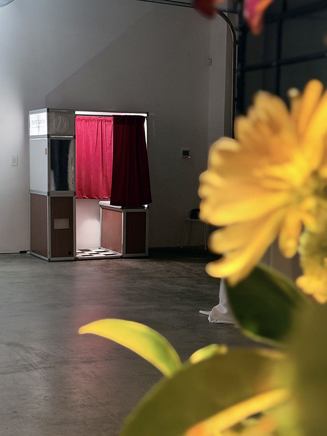 digital film photo booth with custom sepia filter and film grain at the Rubell Museum wedding in Miami