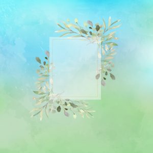 Watercolor Photo Booth Backdrop with green and blue watercolors with soft greenery